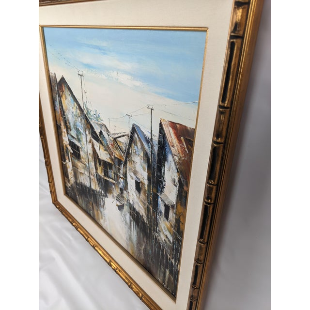 Mid 20th Century Attributed to Trần Quang Hiếu, Signed Vietnamese Stilt Village Oil Painting For Sale - Image 14 of 18