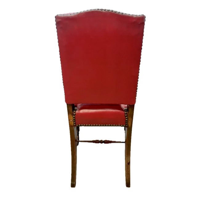 Antique Set of 4 Red Leather Gaming Chairs For Sale In Atlanta - Image 6 of 10