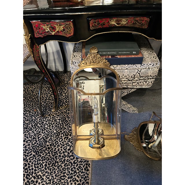 1980s Vaughn Brass & Curved Plexiglass Wall Lanterns - a Pair For Sale - Image 4 of 11