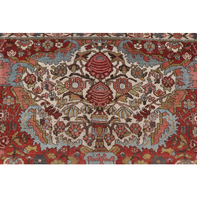 Square Antique Persian Bakhtiari Rug With Red Field and Ivory Medallion For Sale - Image 10 of 16