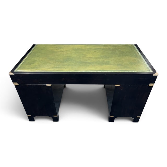 Antique British Campaign Style Executive Desk With Green Leather Writing Top For Sale - Image 13 of 15