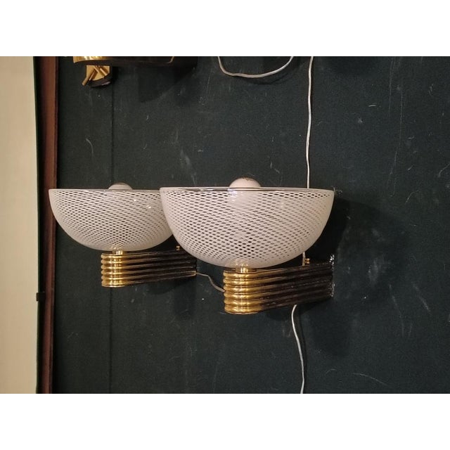 Metal Reticello Murano Glass Wall Lamps by Paolo Venini for Venini, Italy, 1930s, Set of 2 For Sale - Image 7 of 11