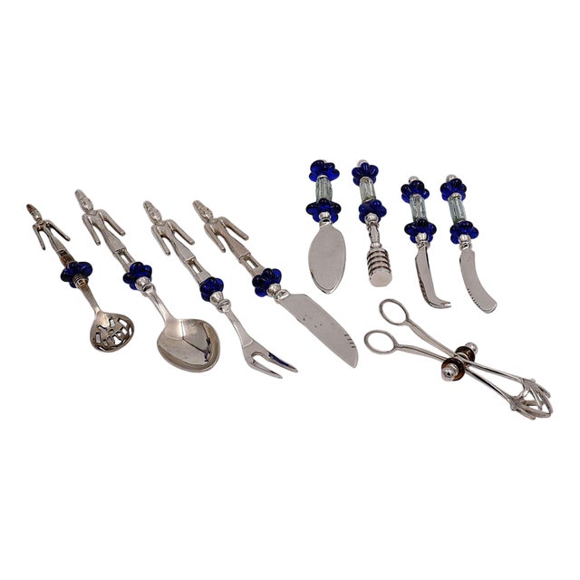 Glass Flowers Cutlery, Set of 9 For Sale