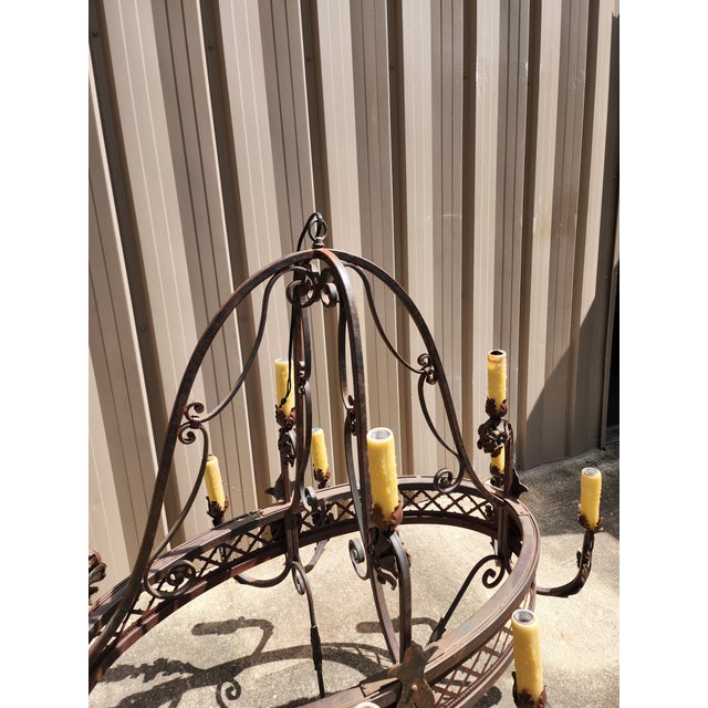 Large Wrought Iron Light Fixture For Sale - Image 4 of 8