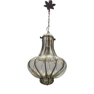 Wrought Iron Murano Glass Light Pendant 1950s For Sale