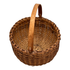 Antique Late 19th Century American Hand Woven Ash Wood Splint Swing Handle Carry Basket - Nice Color & Patina