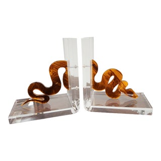 Pair of Late 20th Century Sculptural Lucite Snake Bookends by Spisani For Sale