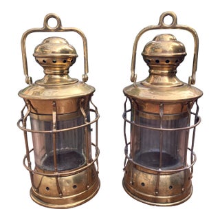 Vintage Brass Ships Lanterns - Pair For Sale