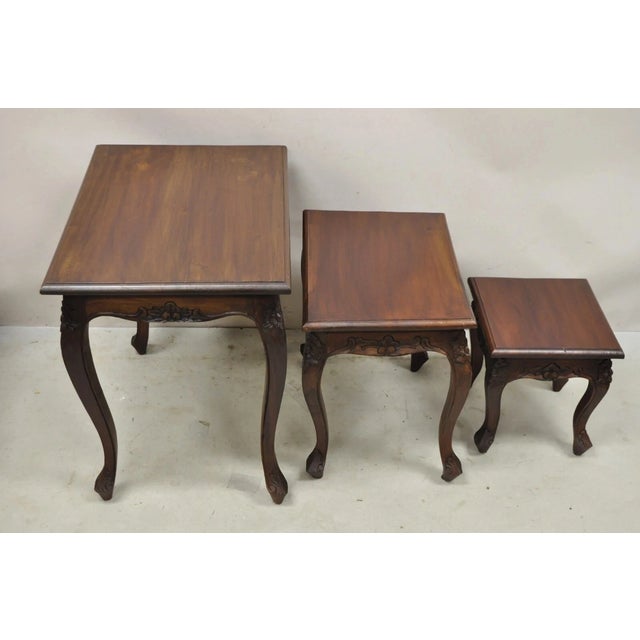 Vintage French Rococo Baroque Style Mahogany Nesting Side Tables - Set of 3 For Sale - Image 12 of 12