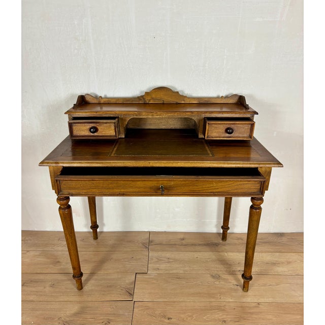 English Oak Writing Desk with Raised Gallery and Drawers, 1930s For Sale - Image 9 of 15