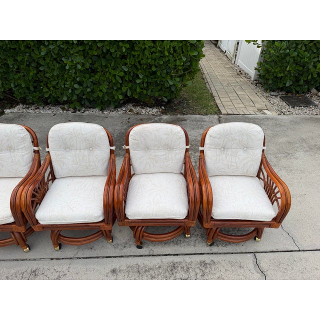 Vintage Sunburst Rattan Swivel Armchairs on Casters, Set of 6 For Sale In Naples, FL - Image 6 of 18