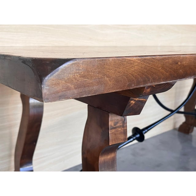 Brown 19th C. Dining or Console Table of Walnut with Lyre Legs and Heavy Top, Spain For Sale - Image 8 of 18