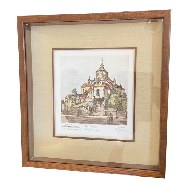 Vintage Hand Colored Etching by Austrian Artist Herta Czoernig - Framed For Sale
