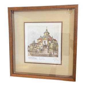 Vintage Hand Colored Etching by Austrian Artist Herta Czoernig - Framed