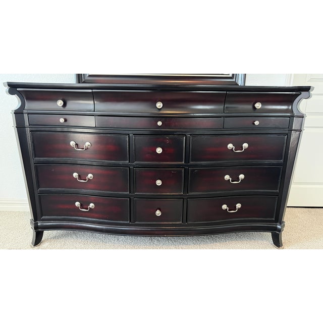 Wood 11-Drawer Traditional Espresso Bow-Front Dresser With Mirror & Jewelry Storage For Sale - Image 7 of 14