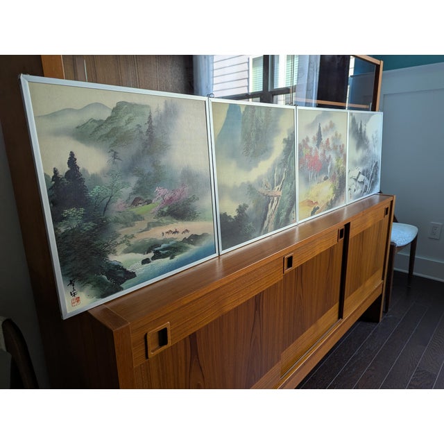 Mid-Century Modern 1980s Vintage Japanese Four Seasons Sansui Landscape Prints - Set of 4 For Sale - Image 3 of 17