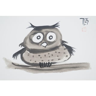 Laszlo Tibay, L'hibou perché sur sa branche, Ink & Wash Drawing For Sale