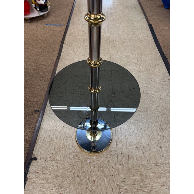 Vintage Chrome & brass Floor Lamp Glass Table Hollywood Regency Faux Bamboo MCM Absolutely, stunning, mint condition fully...