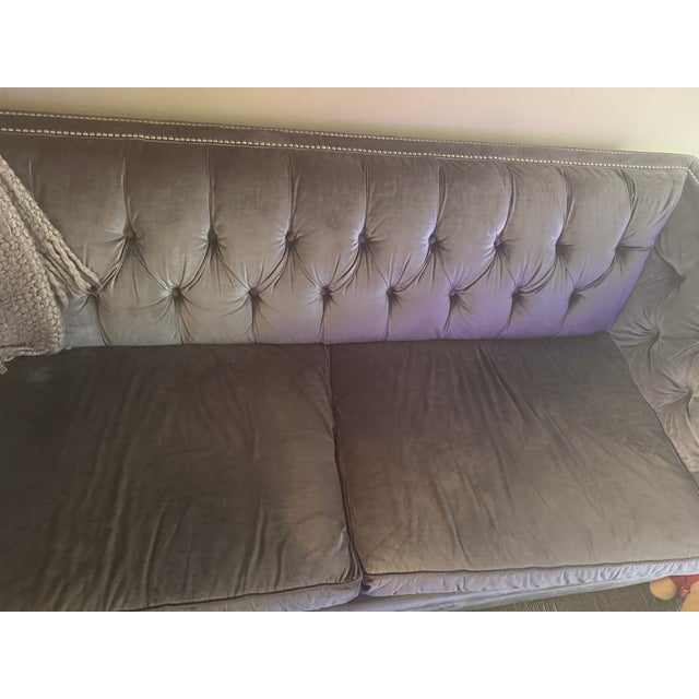 Mitchell Gold + Bob Williams Fiona Superluxe Queen Sleeper Sofa in Blue/Gray/Silver Velvet For Sale In Boston - Image 6 of 6