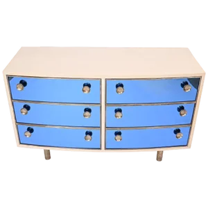 Curved Dresser with Blonde Wood and Blue Crystal Glass by Gio Ponti, 1990