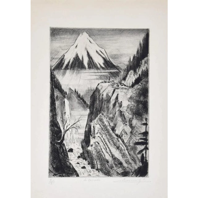 Camille Quesneville - Waterfall - Original Etching on Paper - Mid-20th Century For Sale - Image 3 of 3