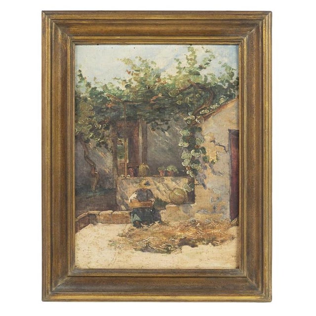 Portuguese School Artist, Courtyard, Oil on Canvas For Sale - Image 6 of 6