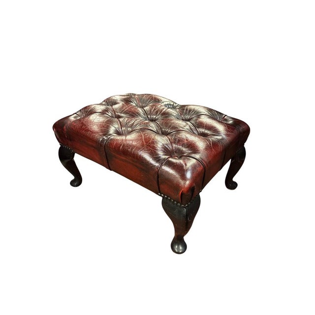 English Chesterfield Wingback Chair with Ottoman, Set of 2 For Sale - Image 6 of 7
