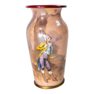 19th Century French Limoges Enamel Belle Epoque Vase With Figure For Sale