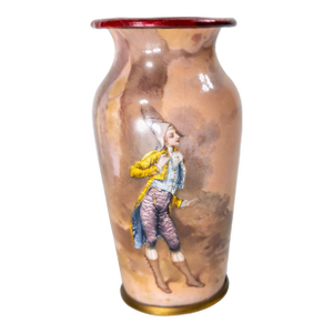 19th Century French Limoges Enamel Belle Epoque Vase With Figure