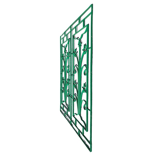 Metal 1920s Geometric Art Deco Wrought Iron Gate Panel With Star Flower and Arrow For Sale - Image 7 of 9