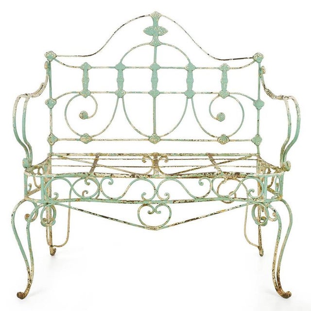 Green Antique Outdoor Bench in Patinated Iron For Sale - Image 8 of 8