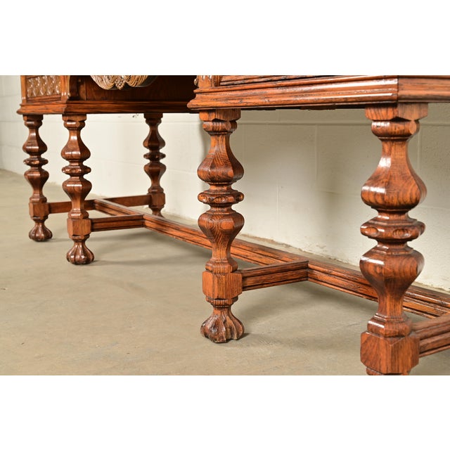 Early Romweber Antique English Jacobean Carved Oak and Burl Wood Sideboard, Circa 1900 For Sale - Image 14 of 18