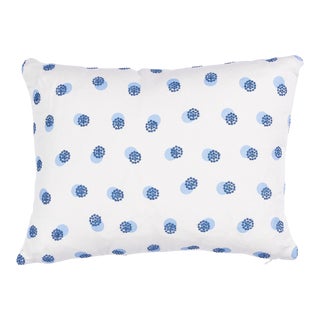 Schumacher Taylor Embroidery 16" Lumbar Pillow in Sky on Navy For Sale
