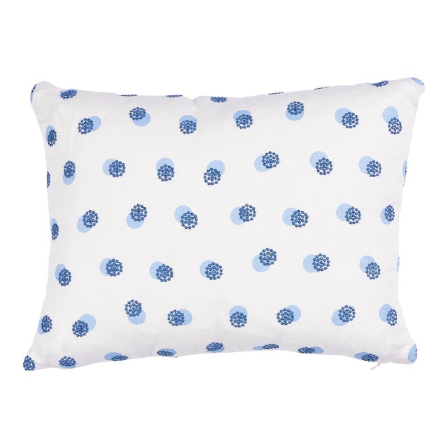 Schumacher Taylor Embroidery 16" Lumbar Pillow in Sky on Navy For Sale