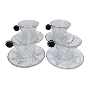 Early 20th Century Art Deco Heisey Glass 'Stanhope' Cups & Saucers, by Walter Von Hessen - Set of 4