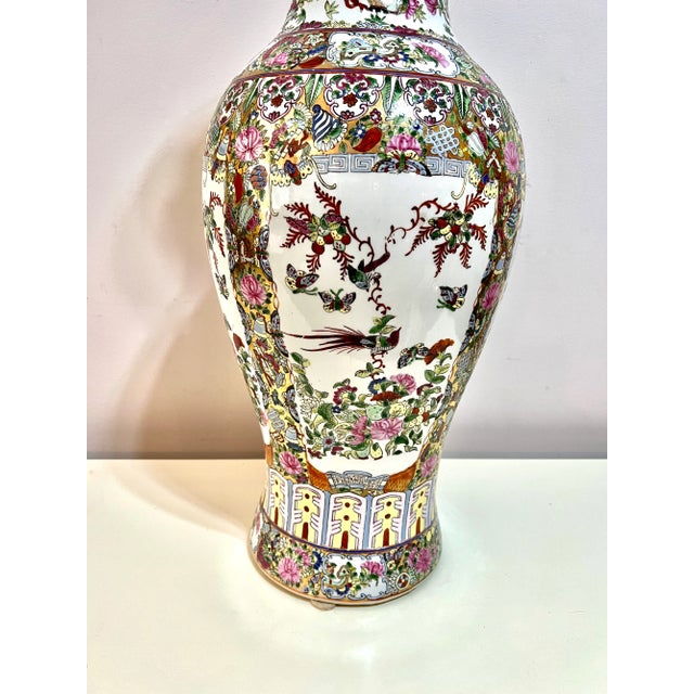 Ceramic 1940’s Vintage Tall Famille Rose Chinese Porcelain Decorative Baluster Vase For Sale - Image 7 of 11