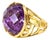 Late 20th Century Size 9 14K Yellow Gold Designer Handmade Mossy Tourmalinated Amethyst Ring For Sale