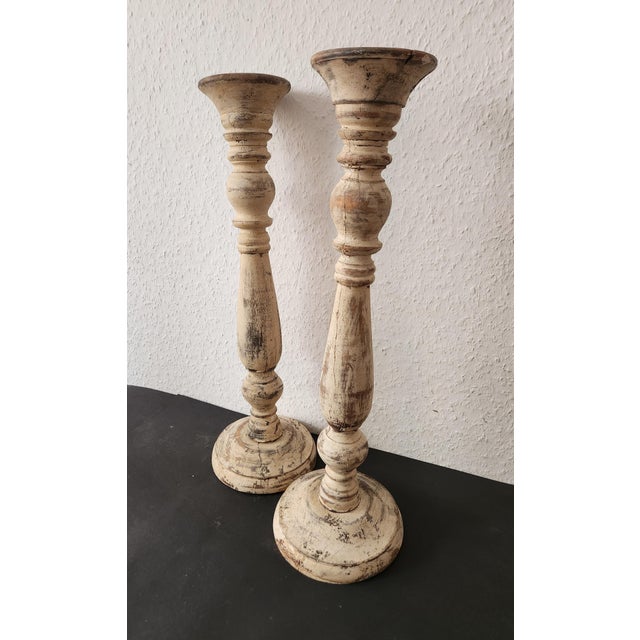 Antique Country House Shabby Chic Wooden Candleholders for Pillar Candles, France, 1950s For Sale - Image 6 of 18