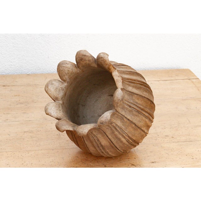 Stone Large Carved Brown Marble Lotus Bowl For Sale - Image 7 of 9
