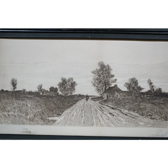 Antique Edward Loyal Field Signed Country Road Thatched Cottage Etching 23" For Sale - Image 6 of 13