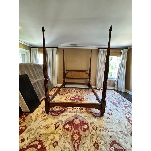 Vintage British Khaki "Lord Mountbatten" Four Poster Anglo-Indian Style Canopy Queen Bed For Sale In Los Angeles - Image 6 of 18
