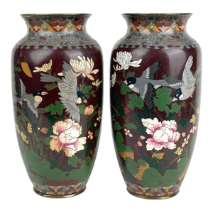 A Pair of Japanese Meiji. Design Cloisonné Enamel Vases