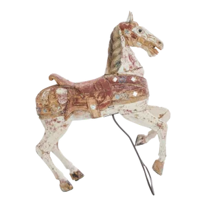 1900s Belgian Wooden Horse on Metal Stand