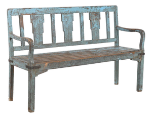 Vintage Anglo-Indian Painted Teakwood Garden Bench, Mid-Century