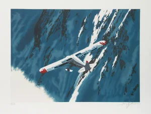 Harry Schaare, "First Mountain Flying," Lithograph