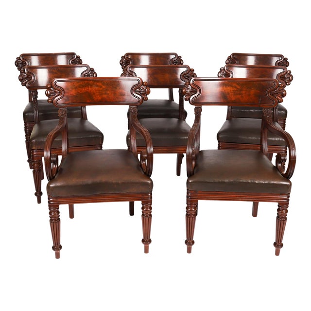 Antique English William IV Bar Back Dining Chairs, 19th Century, Set of 8 For Sale