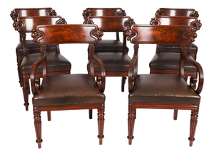 Antique English William IV Bar Back Dining Chairs, 19th Century, Set of 8