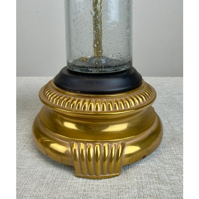 Vintage Hollywood Regency Coastal Brass Palm Hurricane Shade Frederick Cooper Style Table Lamps - a Pair For Sale In New York - Image 6 of 11