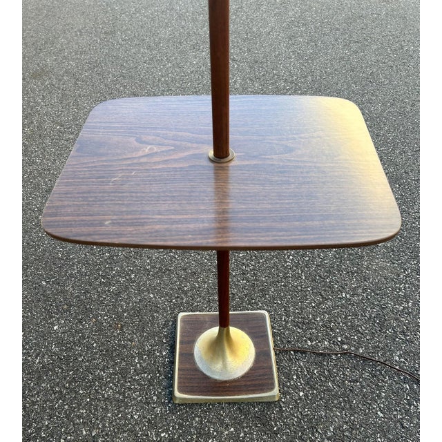 Mid Century Modern Brass and Walnut Floor Lamp Table Some signs of wear as shown in photos Measures Approximately 58" tall...