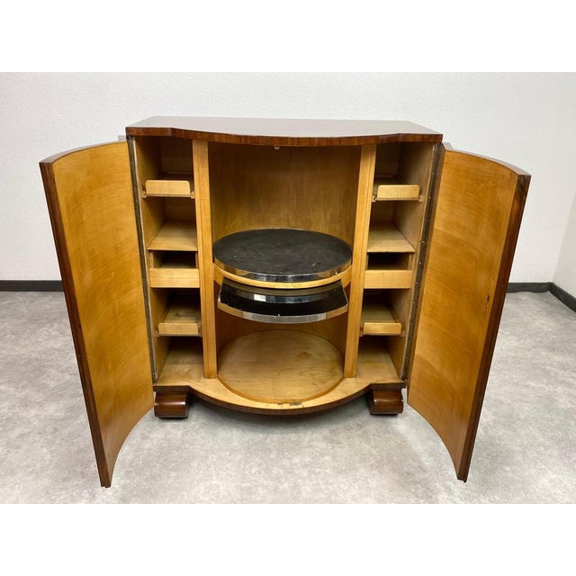 Very rare walnut art deco bar cabinet by Thonet. Signed Thonet Fabrique en Tchecoslovaque. Professionally stained and...